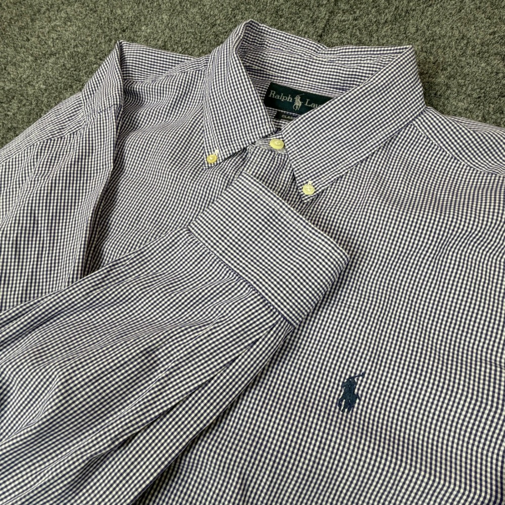Ralph Lauren Classic Fit Shirt Mens 17 32/33 Purple Gingham Check Long Sleeve